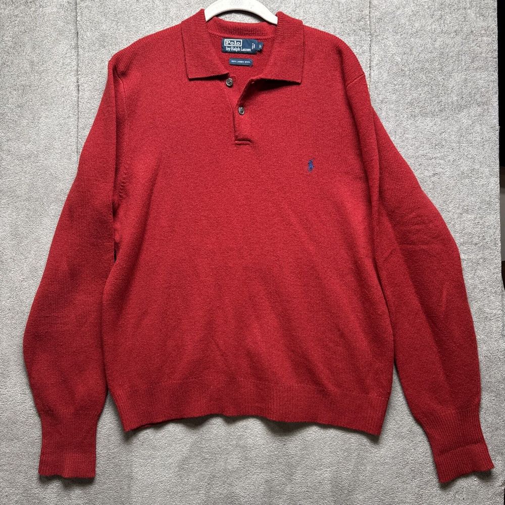 Vintage Polo Ralph Lauren Lambs Wool Polo Collar Sweater Mens Large Red